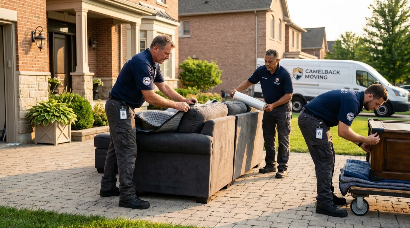Large estate moving crew wrapping furniture in Big Lake, MN